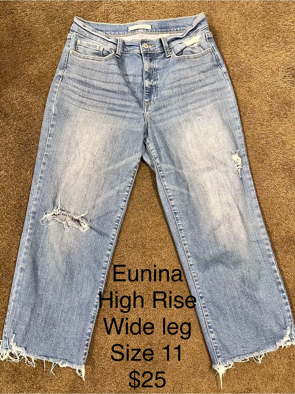 eunina Distressed High-Rise Wide Leg Jeans — Light Blue